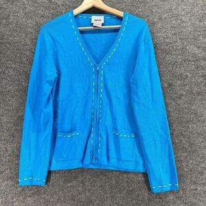 Shego's Cardigan Women M Medium Blue Full Zip V-Neck Long Sleeve Pockets Rayon